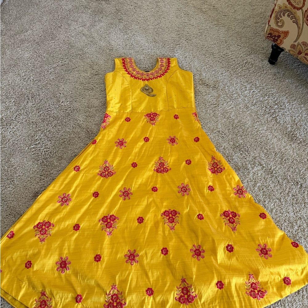 Yellow embroidered kurti